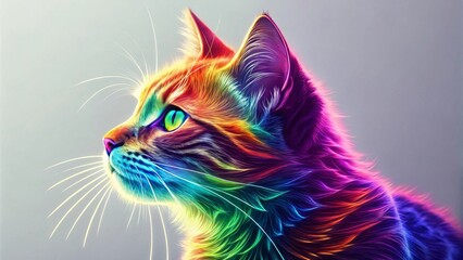Vibrant rainbow cat profile digital art