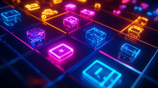  A periodic table with elements glowing brightly 