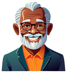 Cartoon senior man with white hair and beard, isolated 