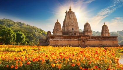 Obraz premium Beautiful Hindu Temple Background with Traditional Art and Design