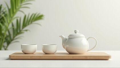 Fototapeta premium Minimalist white tea set for one with modern design, cup, serving