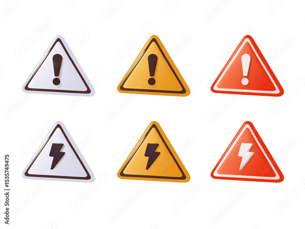 Poster caution icons 3d render vector illustrations set. attention icon set. danger caution or alert risk w