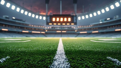 Night Stadium  Epic Green Field, Bright Lights, and Empty Seats Await the Game