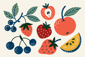 Hand-drawn Fruit Illustration: Apples, Strawberries, Cherries