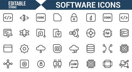 Vector icons for web applications, cloud services, and coding in editable format.