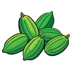 A small cluster of vibrant green cardamom pods, uncrushed, ready to release their aromatic essence, a vital Indian spice.