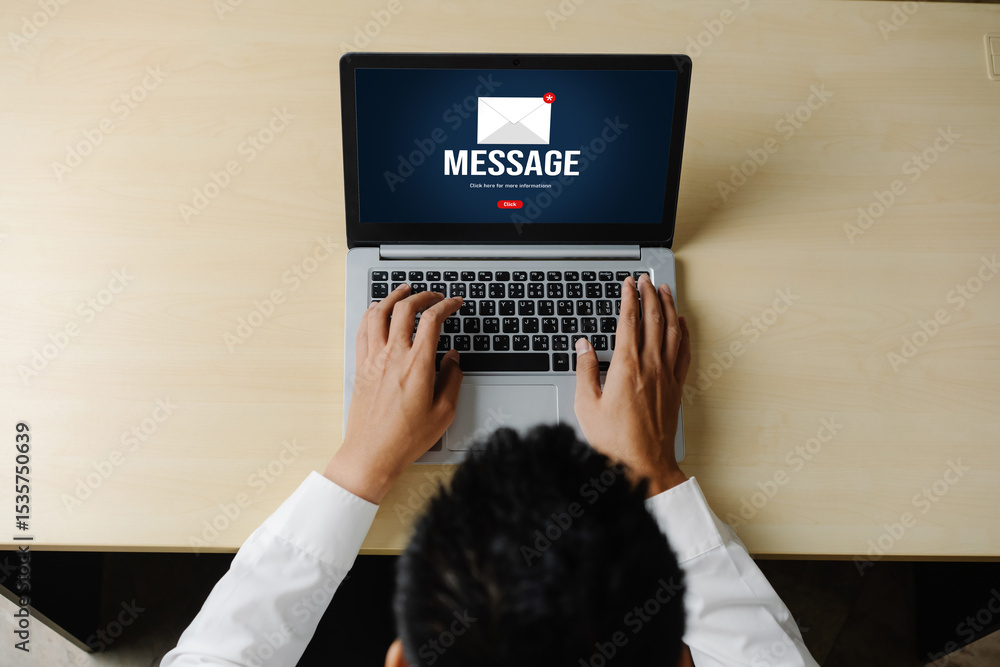 Poster email notification message showing on computer screen snugly. digital marketing message information 