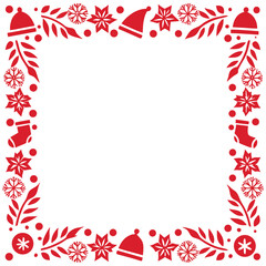 Obraz premium Festive red christmas frame with seasonal elements and decorations on white background