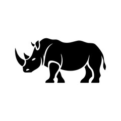 Obraz premium Vector logo of a black rhino in side view with bold minimal lines.