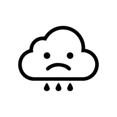 Obraz premium Minimalist sad face cloud vector icon with falling raindrops, expressing gloomy emotion.