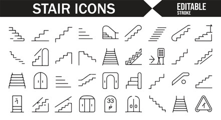 Editable vector icons for home improvement, focusing on staircases and steps.