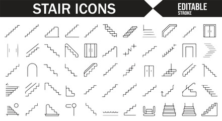 Fototapeta premium Vector icons for stairways, ladders, and building steps in editable design format.