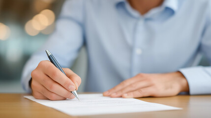 Signing a formal agreement at a desk with documents and a pen