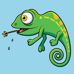 A vibrant chameleon with its tongue extended, swiftly catching an invisible insect.