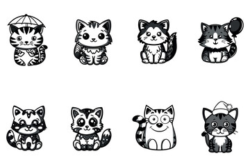 Fototapeta premium Cute Cartoon Cats with Decorative Patterns