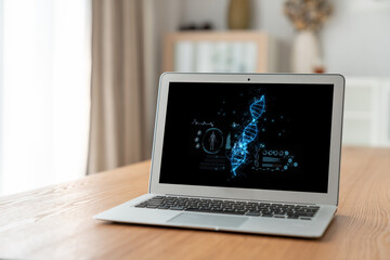 Medical science technology and futuristic healthcare virtual computer software analyze human health...