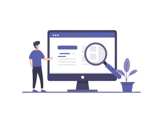 Online Web Search browser page on PC monitor. UI Vector illustration Concept. Search engine research