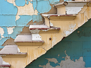 Textured Peeling Paint on Old Wall and stairs