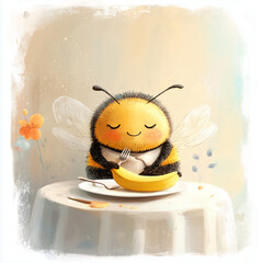 Happy Bee Eating Banana Illustration