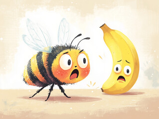 Surprised Bee Meets Banana – Funny Art