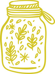Hand Drawn Yellow Mason Jar Summer Doodle Icon With Tropical Beach Travel Element