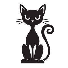 Obraz premium Vector illustration of a cute black cat silhouette sitting with big eyes, a perfect pet animal design