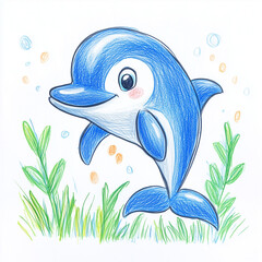 Cute Dolphin Crayon Drawing for Kids