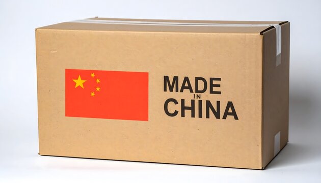 Cardboard boxes labeled Made in China with Chinese flags on isolated with background, symbolizing China's manufacturing power and dominance in global exports. Ai image
- Powered by Adobe