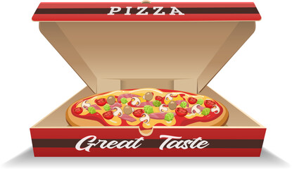 Pizza in open cardboard box