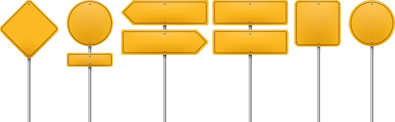 Realistic yellow road sign set