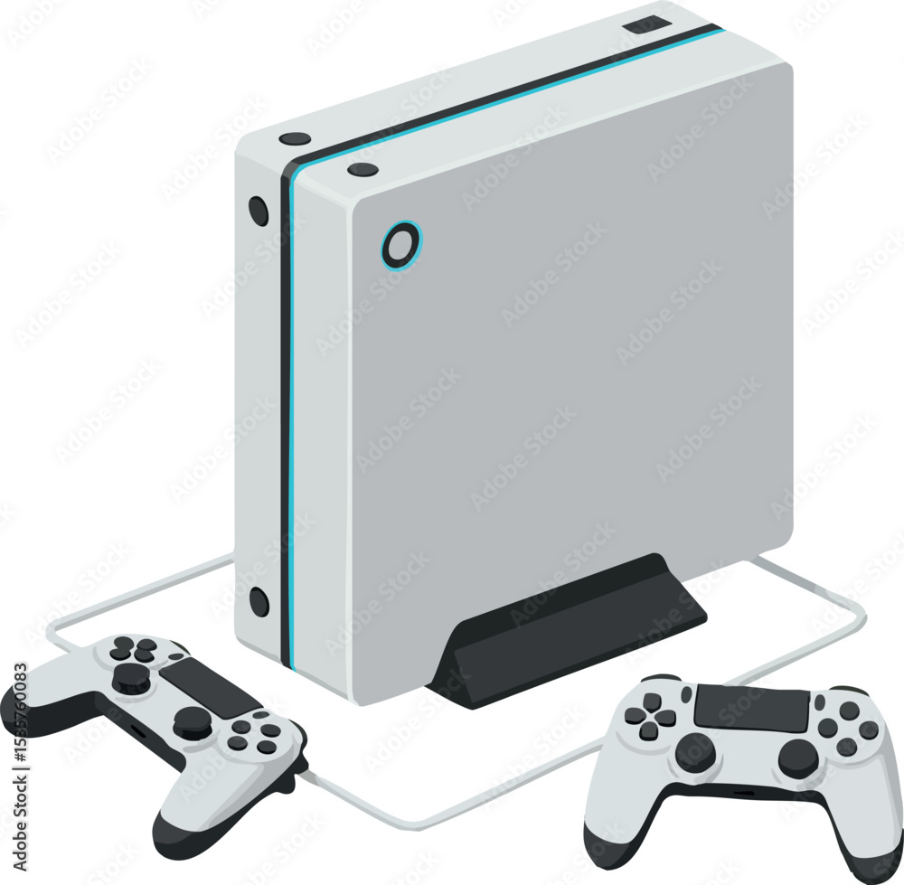 Poster video game console with two controllers in white and black modern design vector illustration