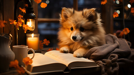 dog reading a book