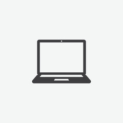 Download a simple, flat laptop icon in solid dark gray. Front view, minimal design, perfect for UI/UX, tech apps, presentations, and web projects.