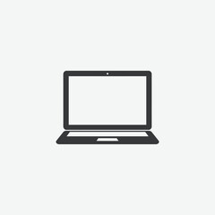 Download a simple, flat laptop icon in solid dark gray. Front view, minimal design, perfect for UI/UX, tech apps, presentations, and web projects.