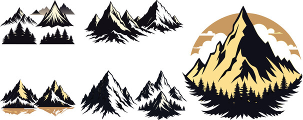 Adventure mountain silhouettes with pine tree forest vector design for travel and hiking themed content