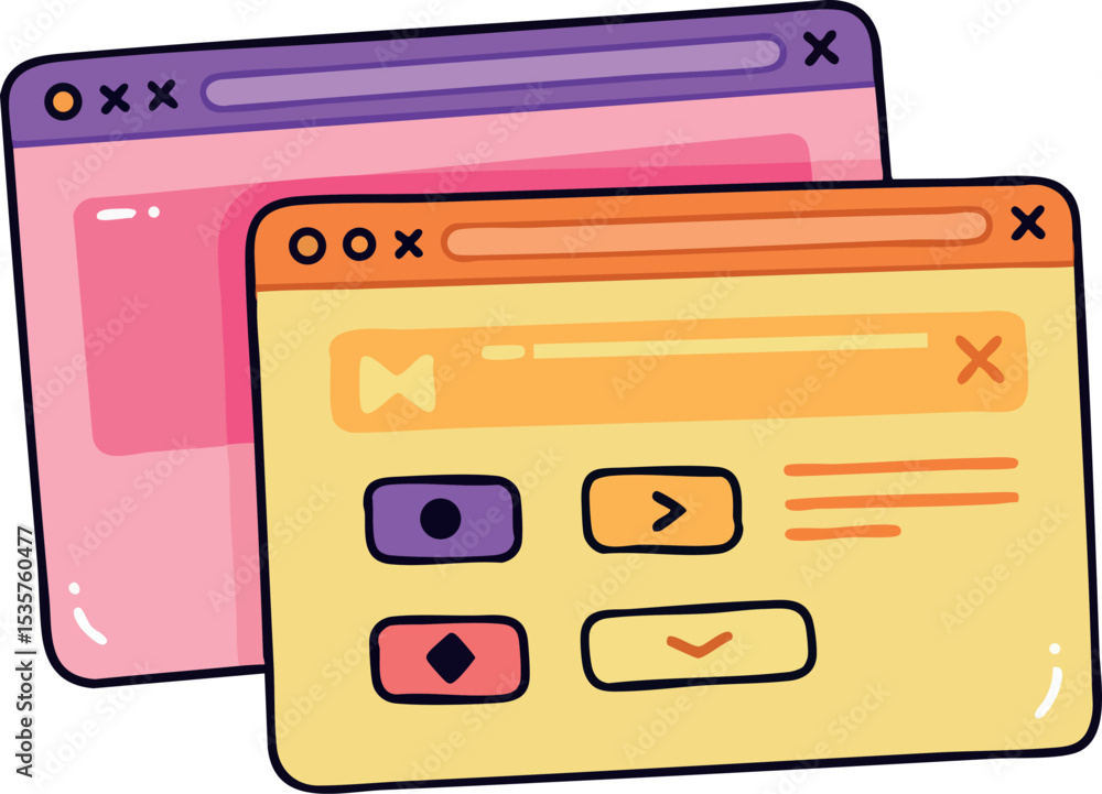 Poster colorful user interface windows with icons and controls pastel style vector illustration