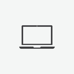 Download a simple, flat laptop icon in solid dark gray. Front view, minimal design, perfect for UI/UX, tech apps, presentations, and web projects.
