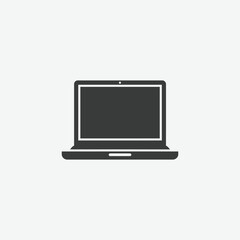 Download a simple, flat laptop icon in solid dark gray. Front view, minimal design, perfect for UI/UX, tech apps, presentations, and web projects.