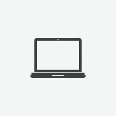 Download a simple, flat laptop icon in solid dark gray. Front view, minimal design, perfect for UI/UX, tech apps, presentations, and web projects.