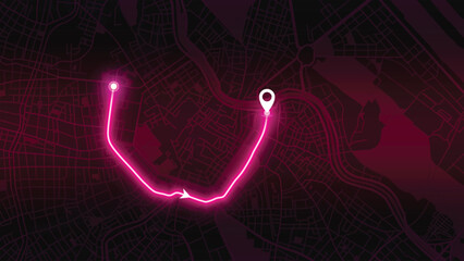Pink GPS Route on Vienna map at Night — Navigation and Location Concept © Марян Салабай