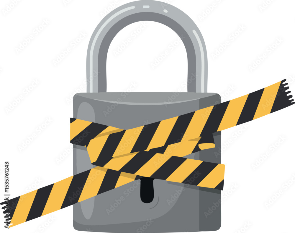 Aufkleber padlock with caution tape restriction symbolizing security and restricted access vector illustration