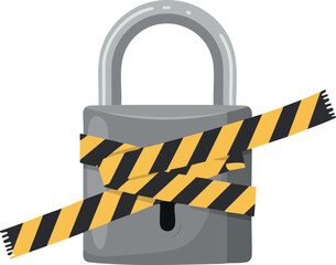 Padlock with caution tape restriction symbolizing security and restricted access vector illustration 
