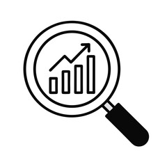 Growth Analytics Icon – Magnifying Glass with Upward Graph Outline Vector on White Background