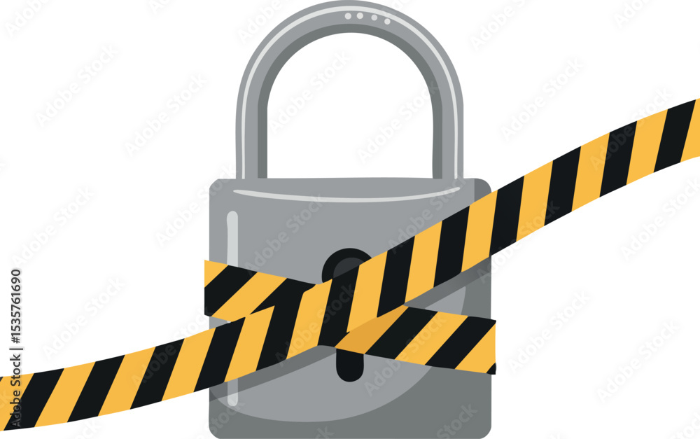 Poster padlock with caution tape symbolizing security and restricted access vector illustration