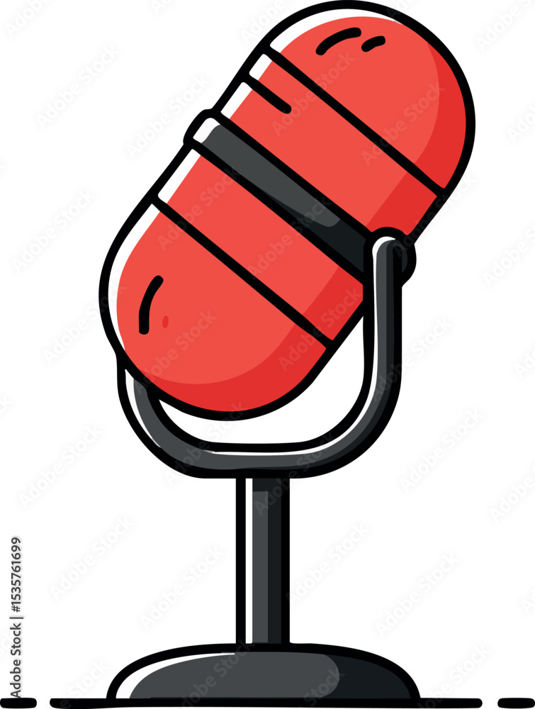 Poster retro red microphone illustration for broadcasting and recording vector graphic design