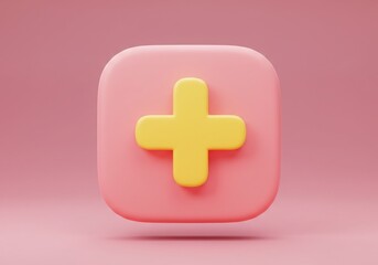 Obraz premium Pink square with yellow plus sign on pink background