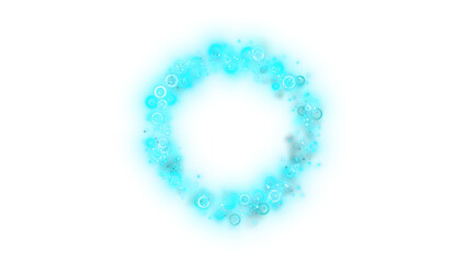 Cyan Abstract Glowing Circle Ring with Light Particles on Black Background