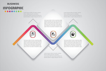 Minimal business infographic with three square steps and colorful arrow accents, perfect for data visualization, strategy planning, or corporate presentations.