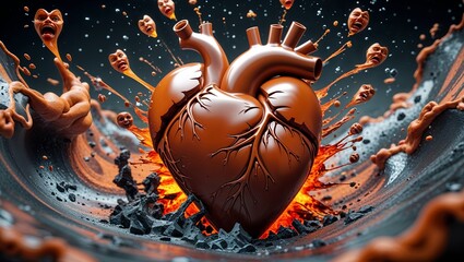 Chocolate Heart Bursting with Emotions - Abstract Illustration of Inner Turmoil and Feelings
