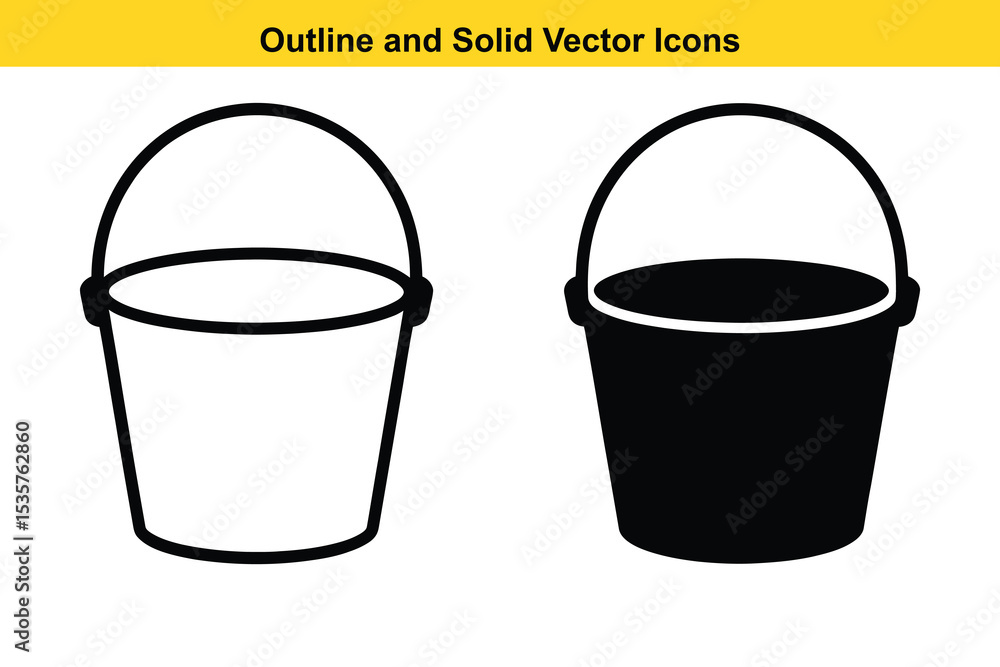 Aufkleber empty bucket outline and solid vector icons - simple container symbol. bucket, empty, outline, solid